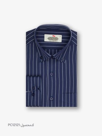 پیراهن یقه انگلیسی کد PC12121 راه راه سورمه ای