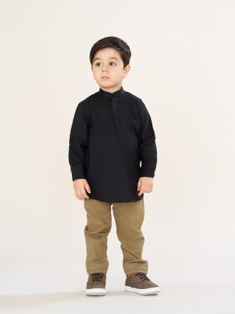 پیراهن صدرا مشکی آستین بلند پارچه تترون بچه گانه PB21002