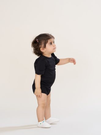 بادی زیر دکمه دار مشکی آستین کوتاه ساده کد TB21049