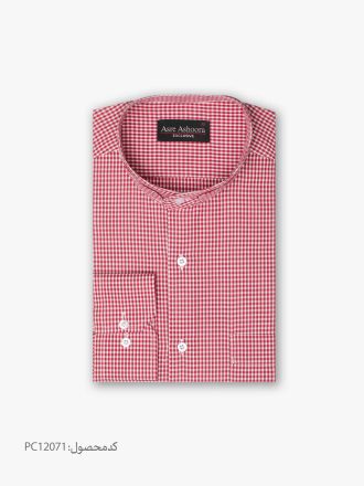 پیراهن تترون یقه دیپلمات کلاسیک چهارخانه ریز زمینه قرمز کد PC12071