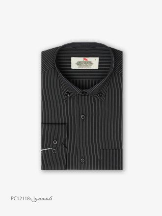 پیراهن تترون یقه انگلیسی کلاسیک راه راه زمینه مشکی کد PC12118