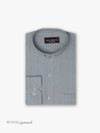 پیراهن تترون یقه دیپلمات کلاسیک راه راه زمینه طوسی کد PC12132