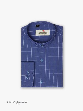 پیراهن تترون یقه دیپلمات کلاسیک جهارخانه زمینه سرمه ای کد PC12154