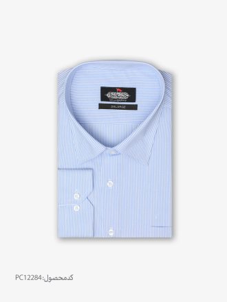 پیراهن تترون یقه انگلیسی کلاسیک راه راه زمینه سفید آبی کد PC12284