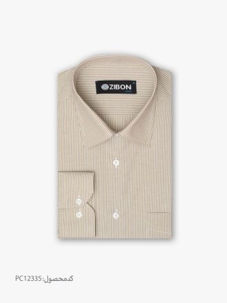 پیراهن تترون یقه انگلیسی کلاسیک راه راه نسکافه ای سفید کد PC12335