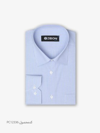 پیراهن تترون یقه انگلیسی کلاسیک راه راه آبی سفید کد PC12336