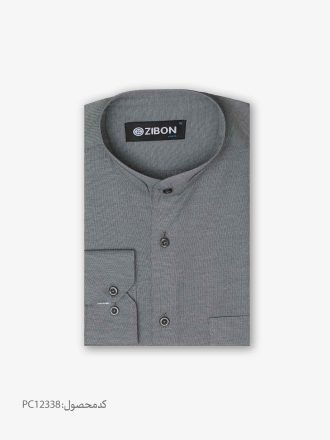 پیراهن تترون یقه دیپلمات کلاسیک ساده زمینه طوسی تیره کد PC12338