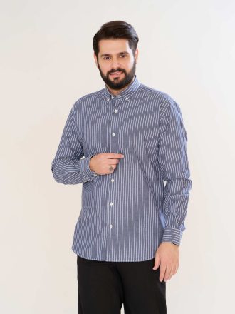 پیراهن یقه انگلیسی پارچه پنبه راه راه زمینه طوسی کد PS21168