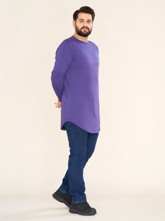 تیشرت لانگ با مچ رنگ بنفش (کدTS21027)