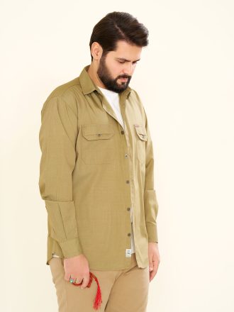 پیراهن کتان دوجیب طرح JEEP زمینه رنگ خردلی (PD12046)