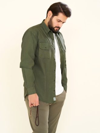 پیراهن کتان دوجیب طرح JEEP زمینه رنگ سبز روشن (PD12047)