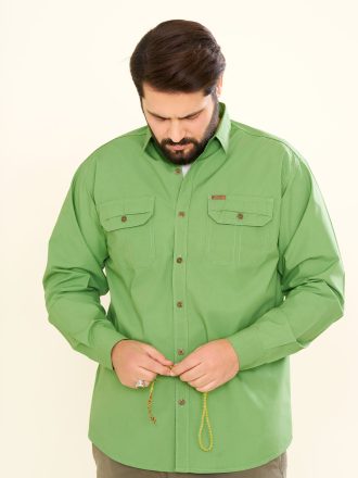 پیراهن کتان دوجیب طرح JEEP زمینه رنگ سبز فسفری (PD12053)