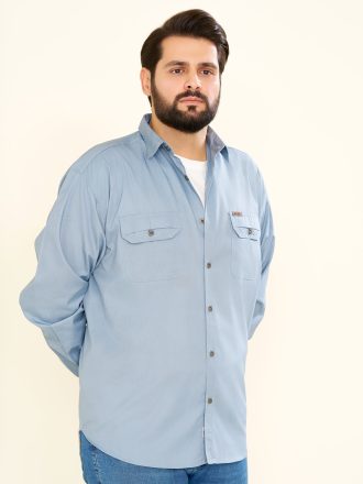 پیراهن کتان دوجیب طرح JEEP زمینه رنگ سبز آبی (PD12063)