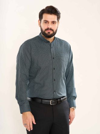 پیراهن تترون یقه دیپلمات کلاسیک  با خطوط سبز و سفید کدPC13042