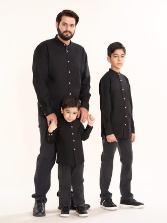 پیراهن بچه‌گانه رُهّان (یقه فرنچ) ساده رنگ مشکی PB12140