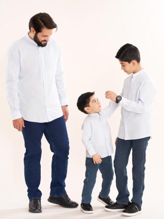 پیراهن بچه‌گانه رُهّان (یقه فرنچ) ساده رنگ آبی روشن PB12133
