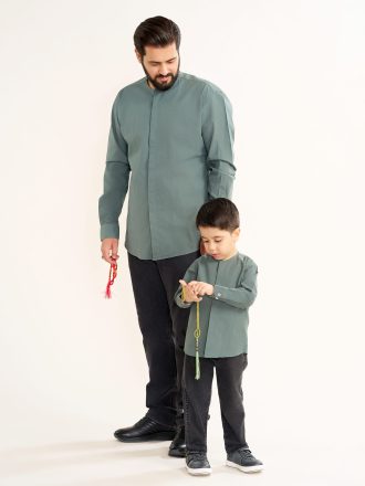 پیراهن هادی (تن پوش عربی بدون یقه) آستین بلند رنگ سبز PS21206
