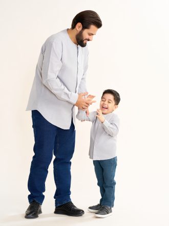 پیراهن هادی (تن پوش عربی بدون یقه) آستین بلند رنگ طوسی PS21204
